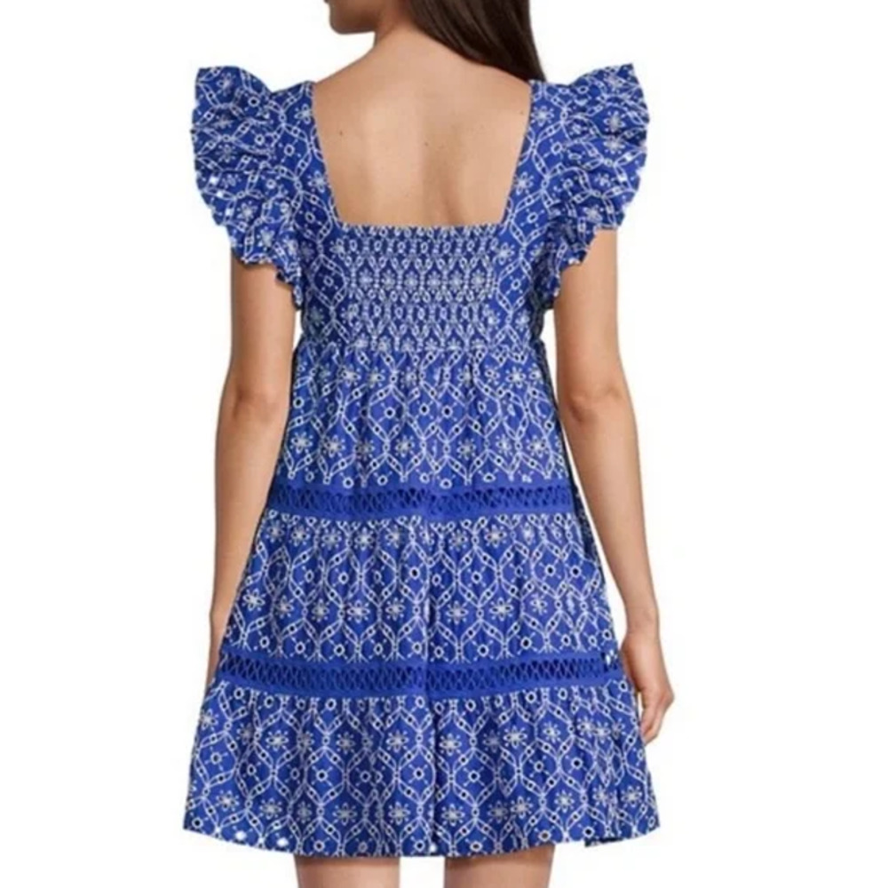 Lilly Pulitzer Size 14 DRESS Morrie Ruffle Sleeve Eyelet Smock Crochet Large NEW - Picture 4 of 14
